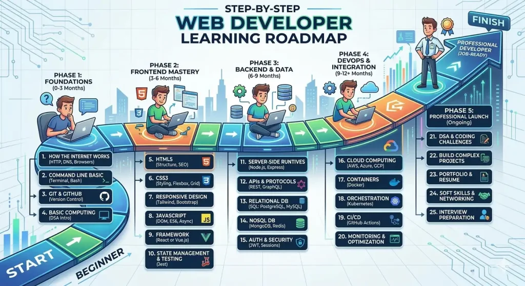 step by step web developer learning roadmap