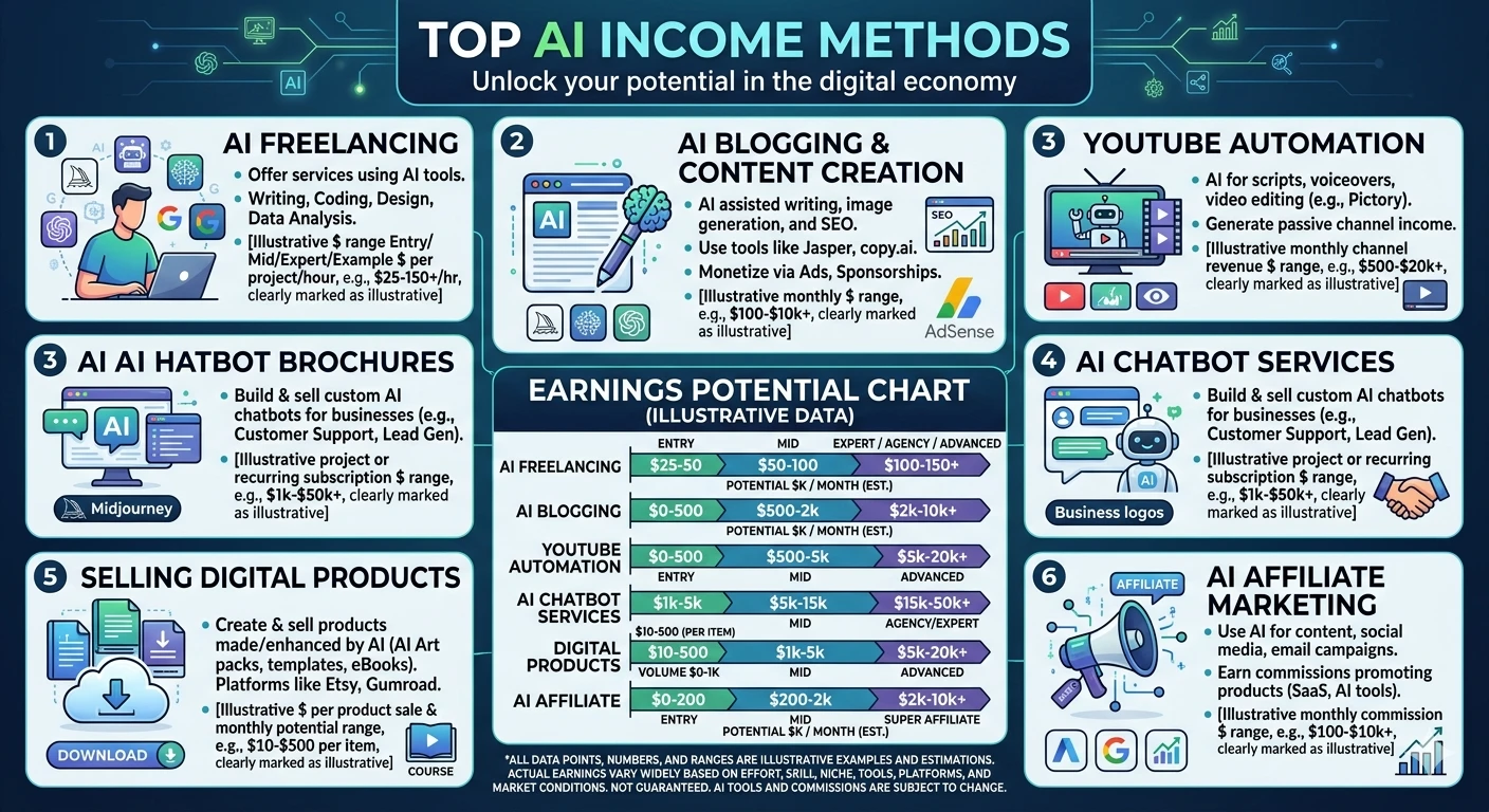 AI income methods infographic